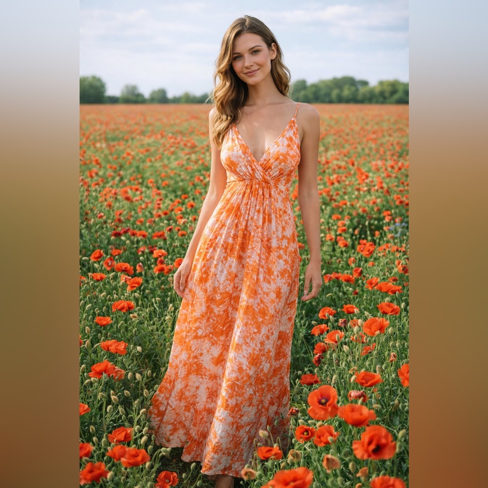 Seven Islands orange, tie-dye Maxi Sundress-size large